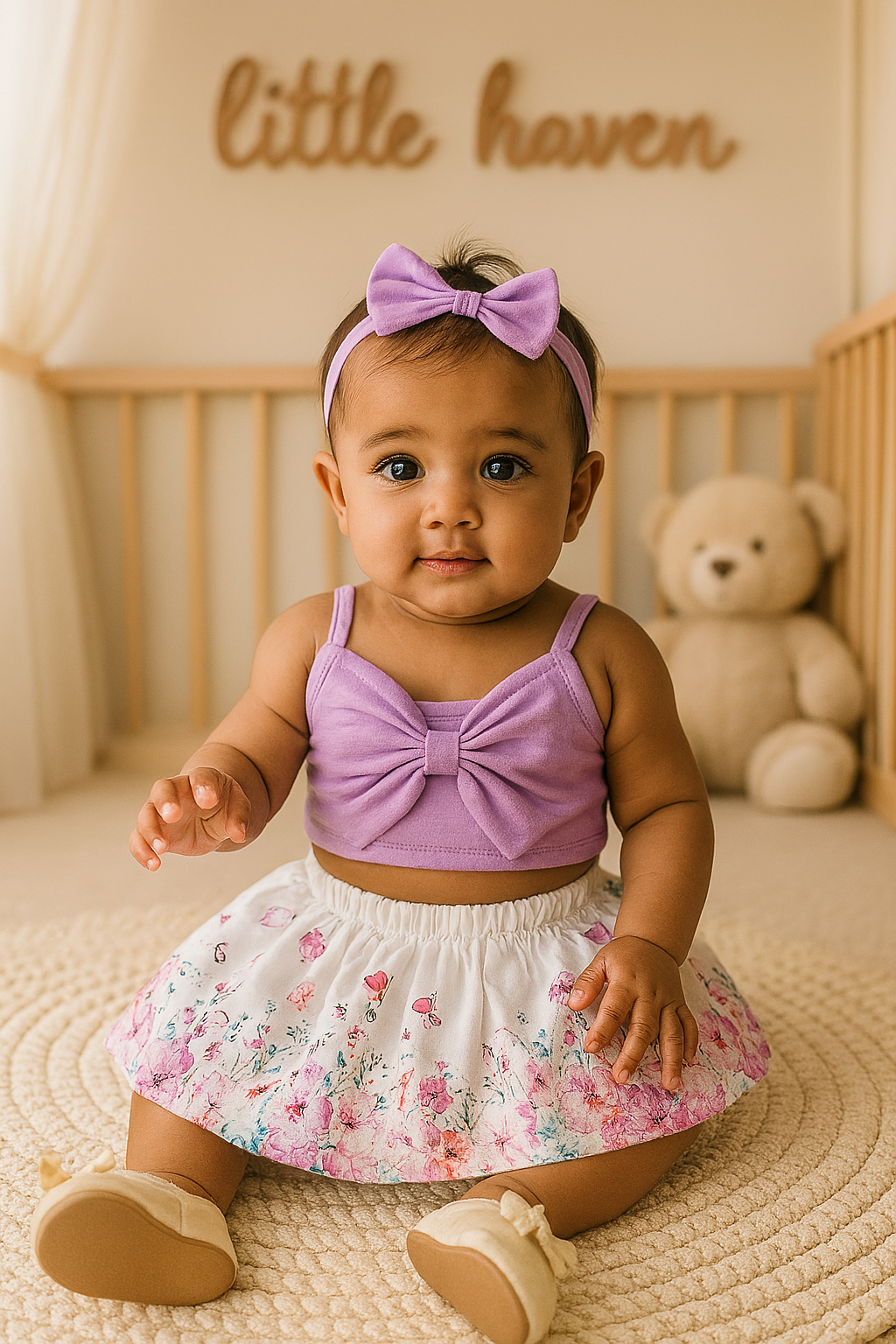 Lavender Bow Top & Floral Skirt Set – Bloom Edition