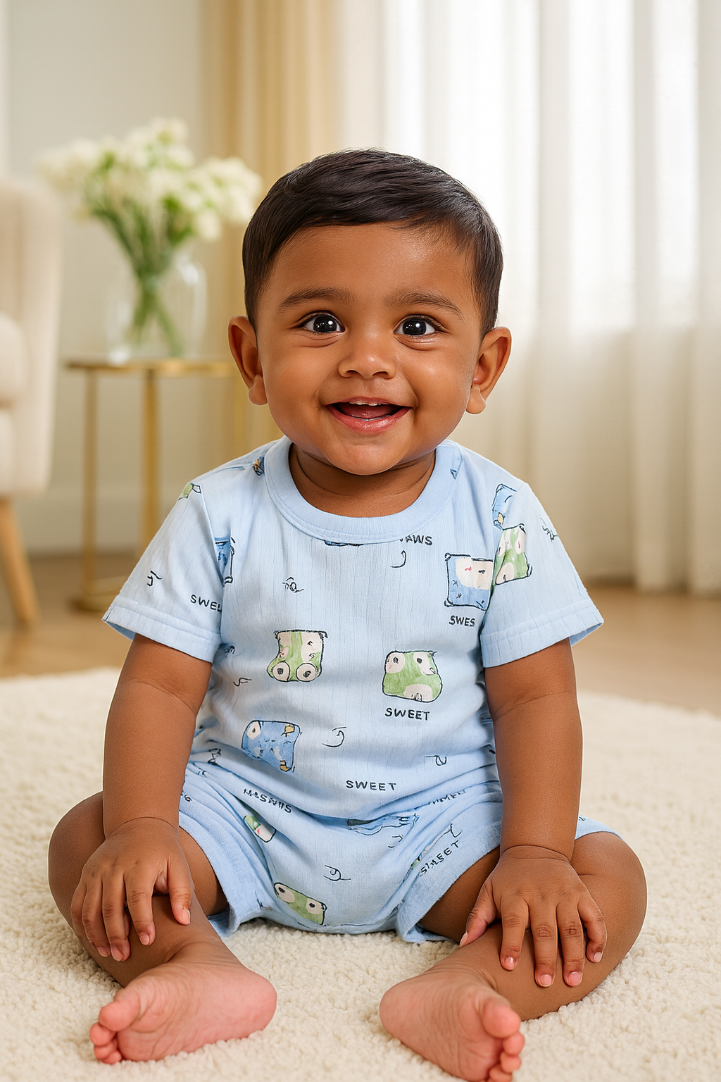 Sweet Faces Cotton Co-ord Set – Sky Blue