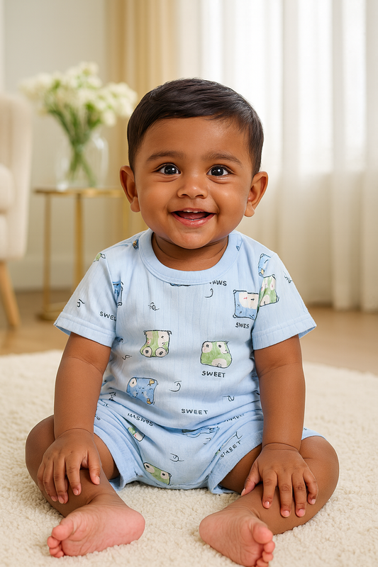 Sweet Faces Cotton Co-ord Set – Sky Blue