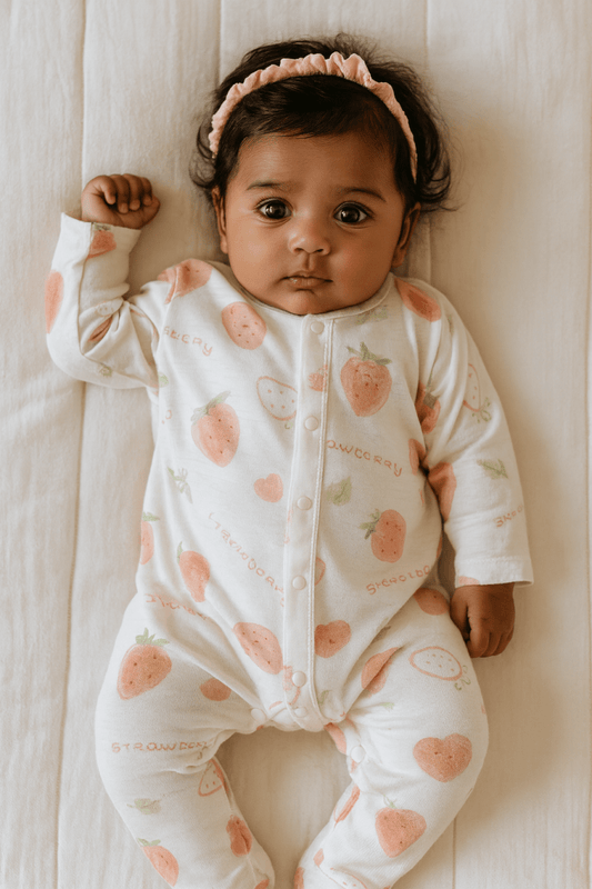 Sweet Strawberry Full Sleeve Romper – White Base - Little Haven