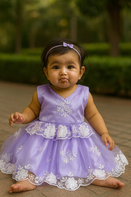 “Lavender Snowdrop” Embroidered Party Dress