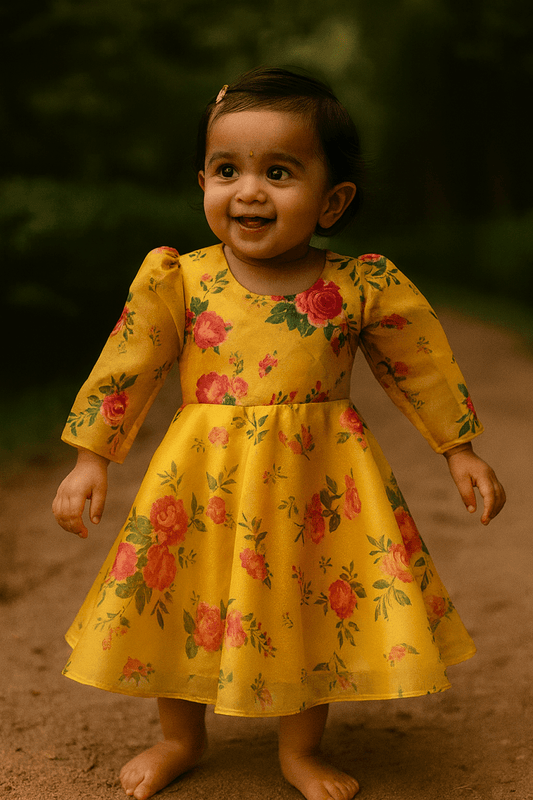 “Sunshine Bloom” Yellow Floral Frock – For Happy Twirls & Celebrations - Little Haven