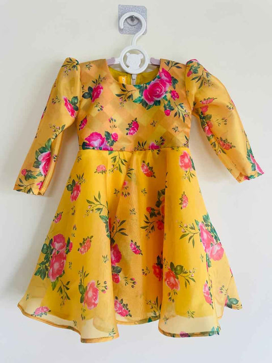 “Sunshine Bloom” Yellow Floral Frock – For Happy Twirls & Celebrations - Little Haven
