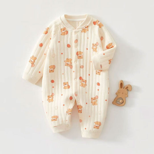 Quilted Cozy Bear Romper - Cream & Peach