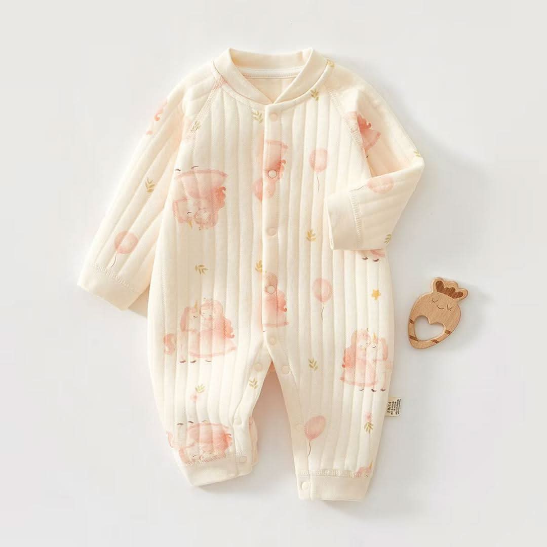 Quilted Soft Sheep Romper - Cream & Peach