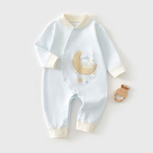 Dreamy Moon Bear Romper - Soft Blue & Cream