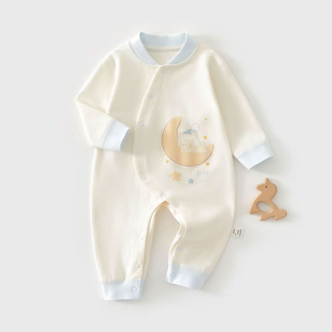 Dreamy Moon Bear Romper - Cream & Baby Blue