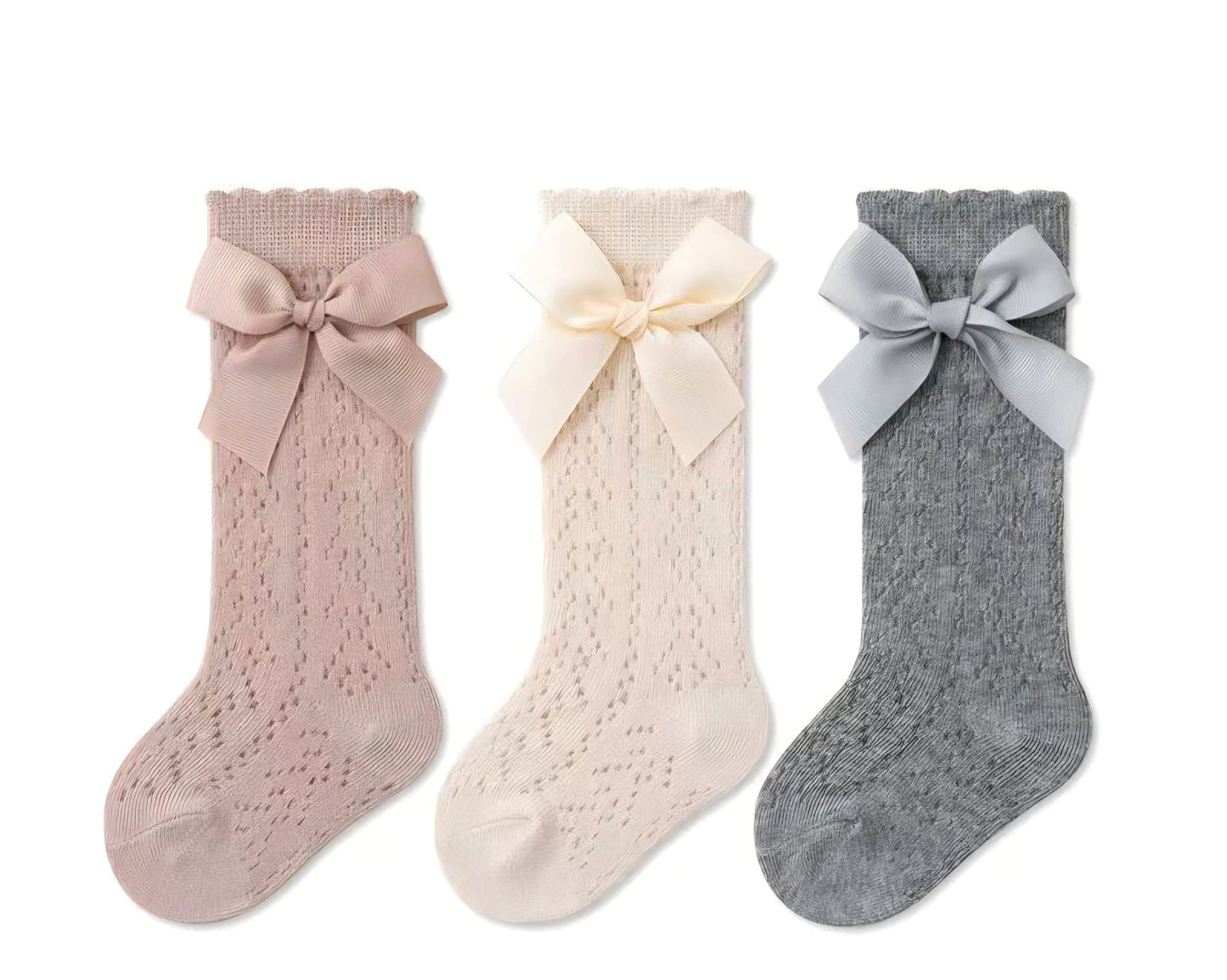 Classic Bow Knit Knee-High Socks - Pack of 3 (Multiple Color Sets)