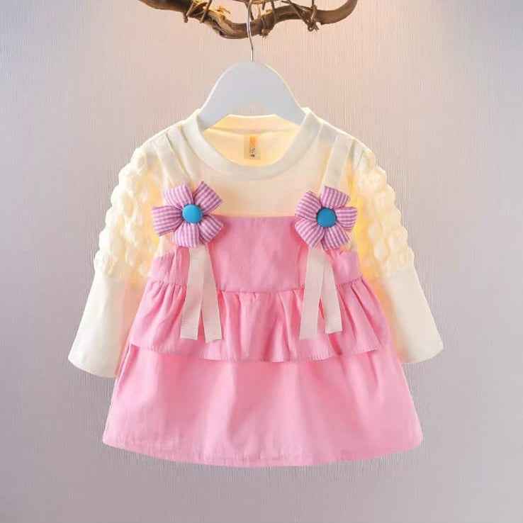 Candy Bloom Layered Dress Set – Button Daisy Edition