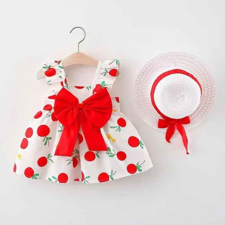 Red Bloom Dress & Hat Set – Cherry Meadow Edition - Little Haven