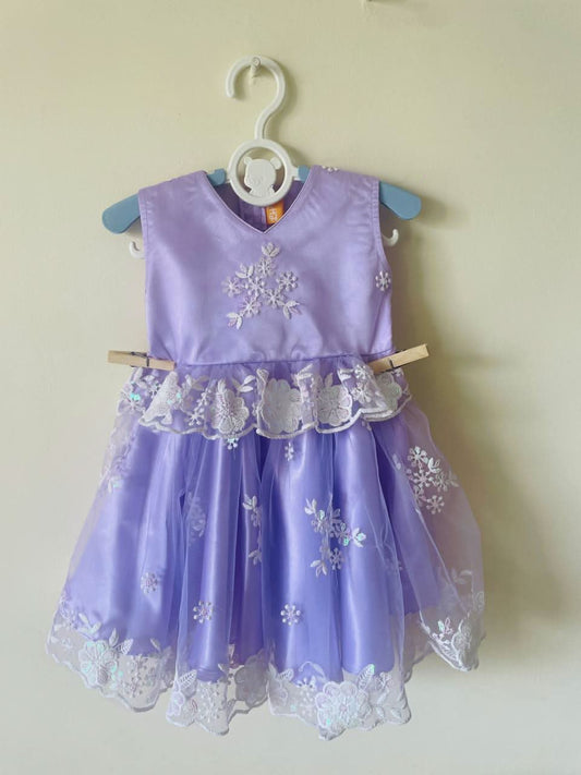 “Lavender Snowdrop” Embroidered Party Dress