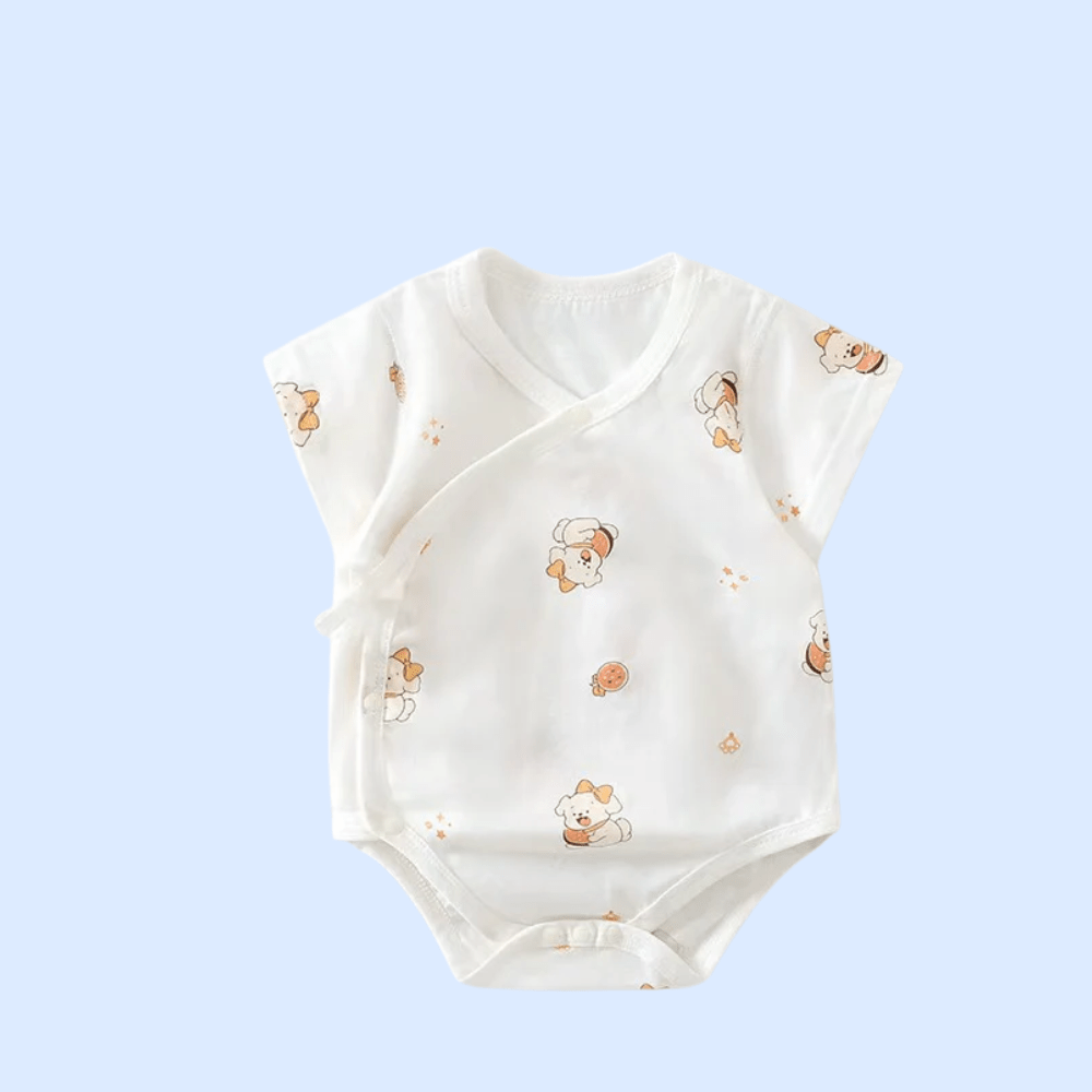 “Little Pup” Front - Open Cotton Bodysuit – White (Short Sleeve) - Little Haven