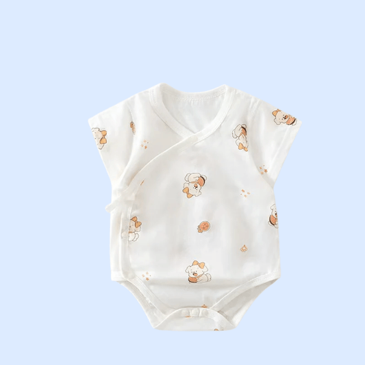 “Little Pup” Front - Open Cotton Bodysuit – White (Short Sleeve) - Little Haven