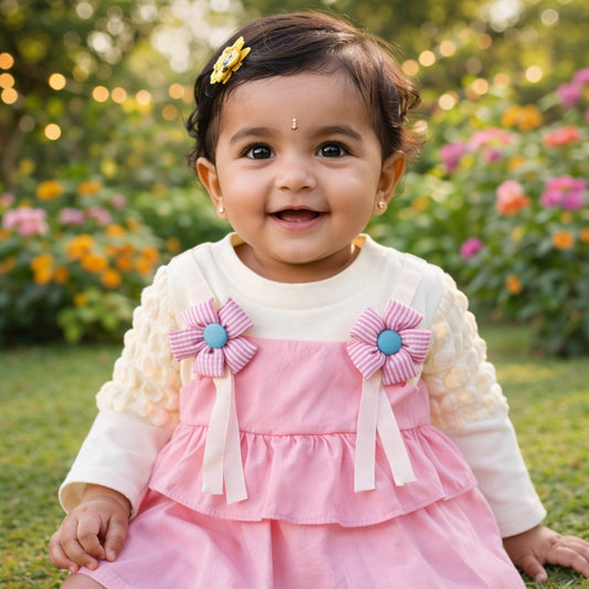 Candy Bloom Layered Dress Set – Button Daisy Edition