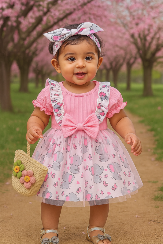 Pink Elephant Tulle Dress Set – Ellie & Butterflies Edition