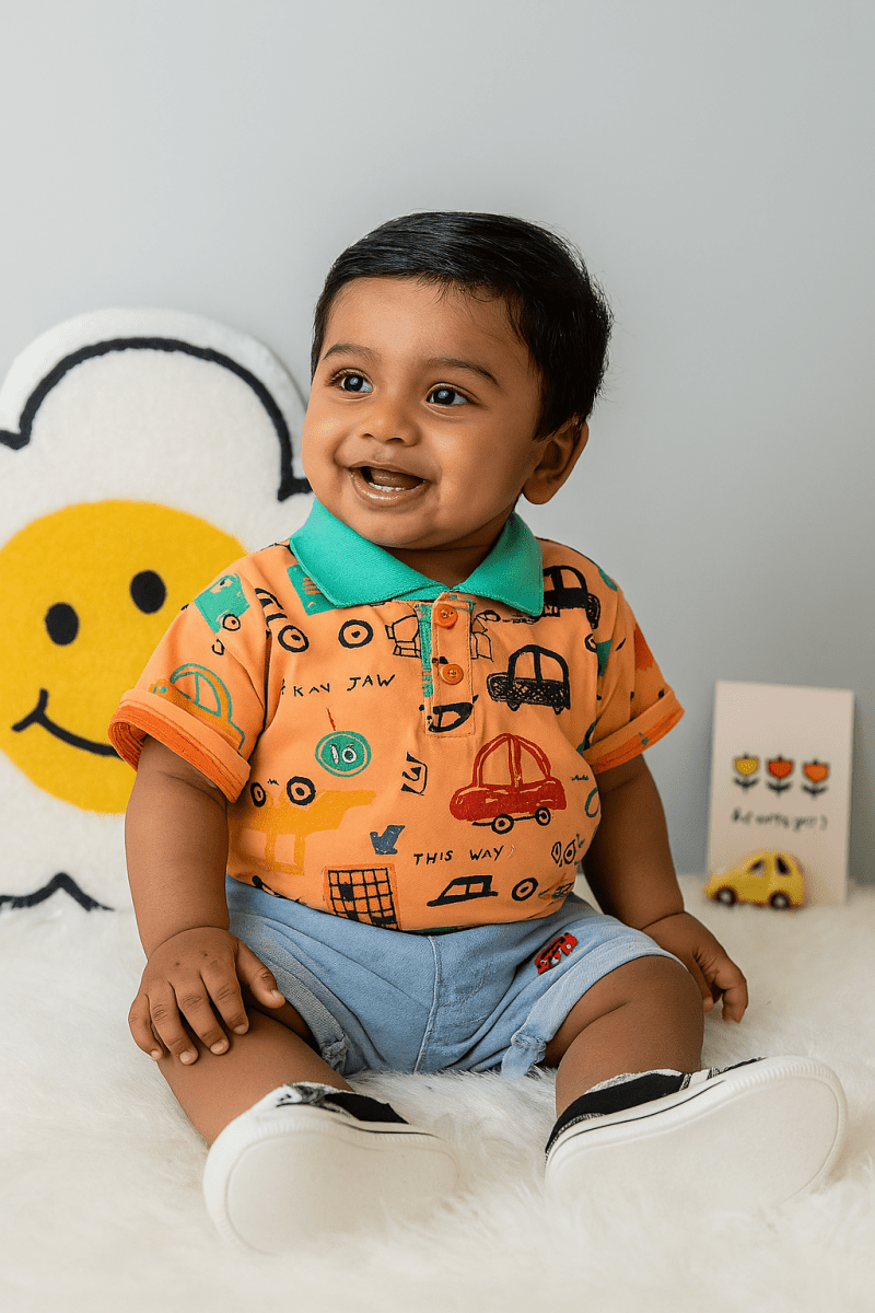 Little Haven “Vroom Town” Boys Co - ord Set – Peach Crush Edition - Little Haven