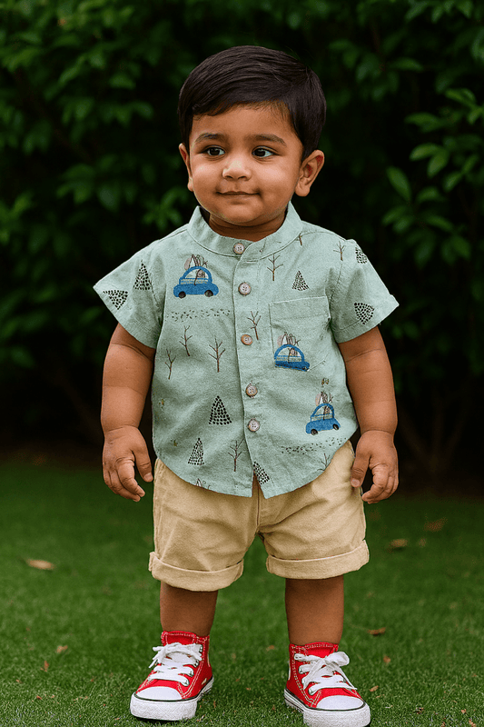 Little Haven “Minty Drive Adventure” Boys Shirt & Shorts Set - Little Haven