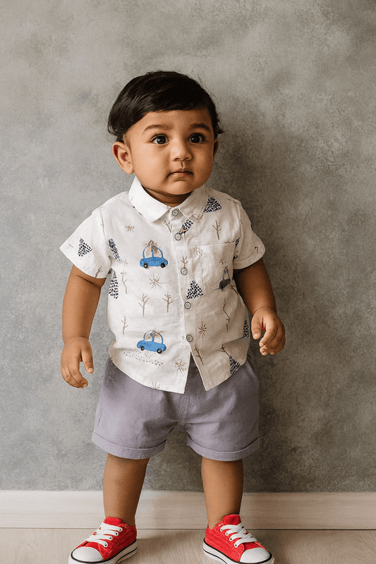 Little Haven “Winter Drive” Boys Co - ord Set – White & Grey - Little Haven