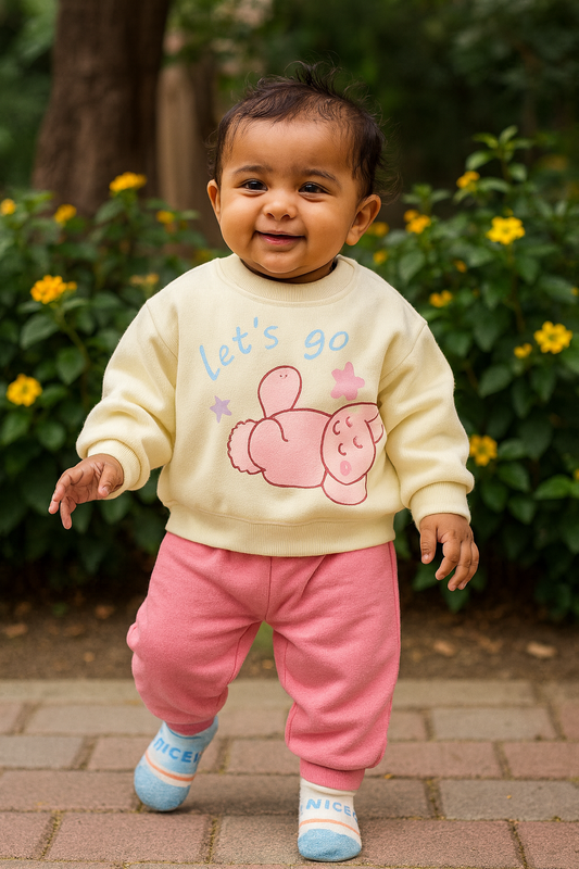 Let’s Go Bunny Sweatshirt & Jogger Set - Cream & Pink