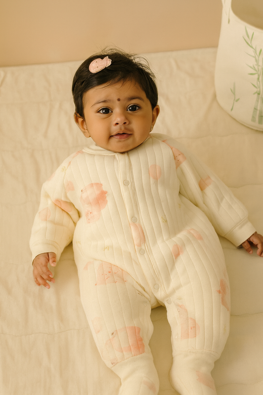 Quilted Soft Sheep Romper - Cream & Peach