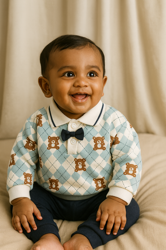 Teddy Argyle Polo Sweatshirt & Jogger Set - Blue & Navy