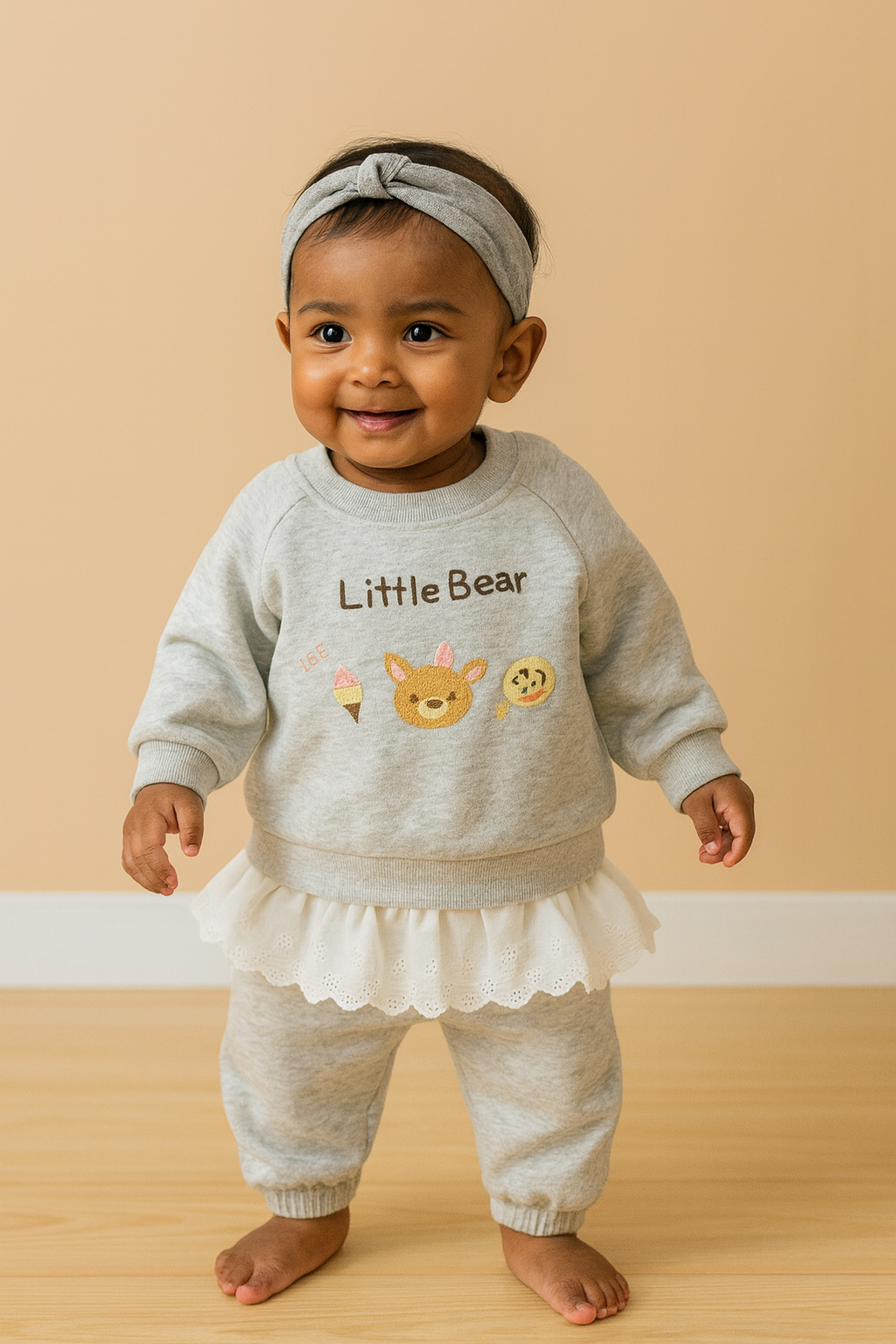 Little Bear Frill Sweatshirt & Jogger Set - Soft Grey