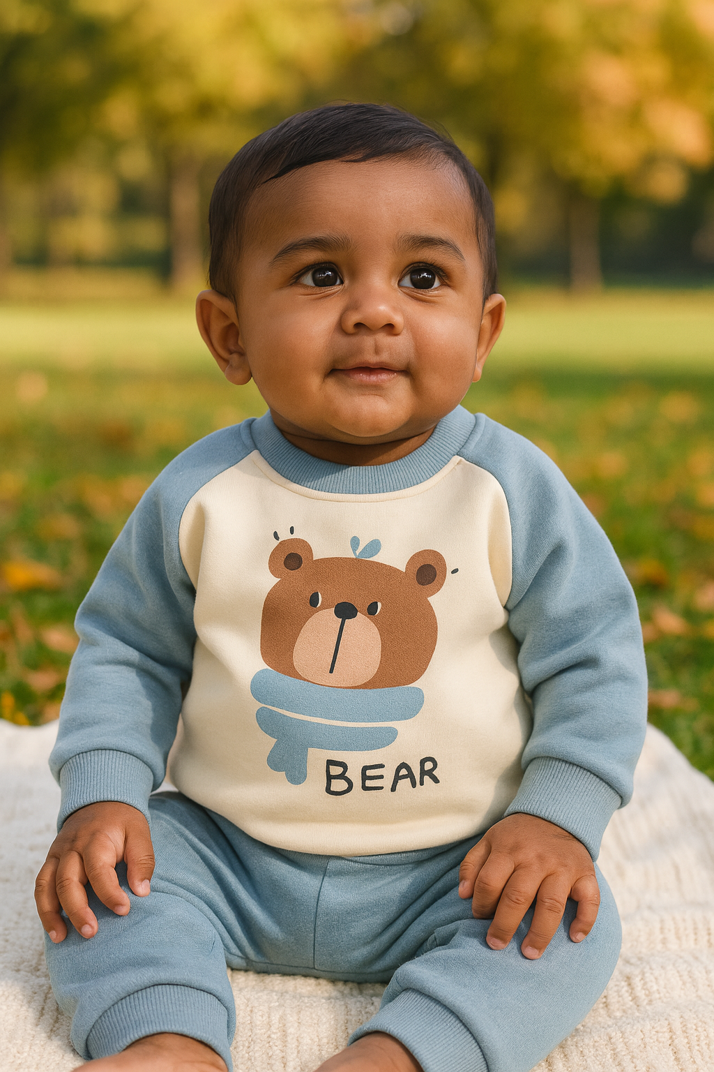 Blue Bear Cozy Sweatshirt & Jogger Set - Cream & Powder Blue
