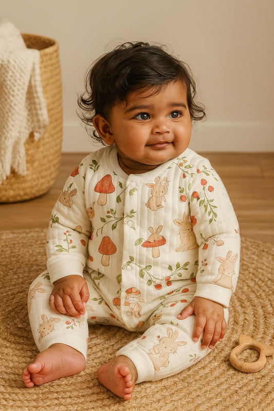 Woodland Bunny Quilted Romper - Cream & Soft Earth Tones