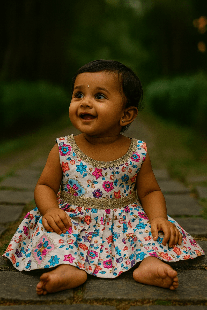 "Phoolkari Sunshine" Brocade Festive Dress – Bursting with Colour & Joy - Little Haven