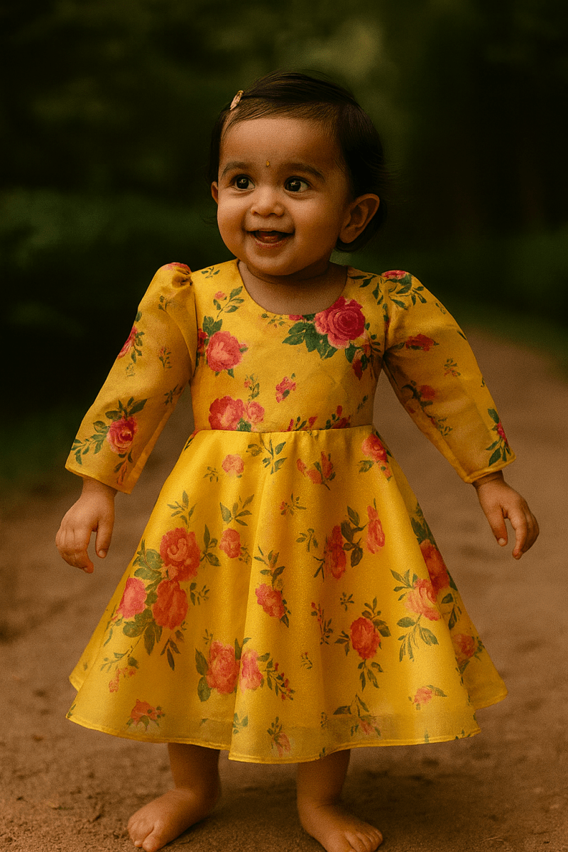 “Sunshine Bloom” Yellow Floral Frock – For Happy Twirls & Celebrations - Little Haven