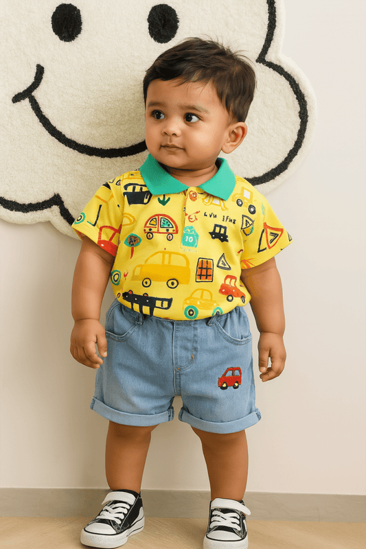 Little Haven “Beep Beep Yellow” Boys Co - ord Set – Fun on the Go! - Little Haven