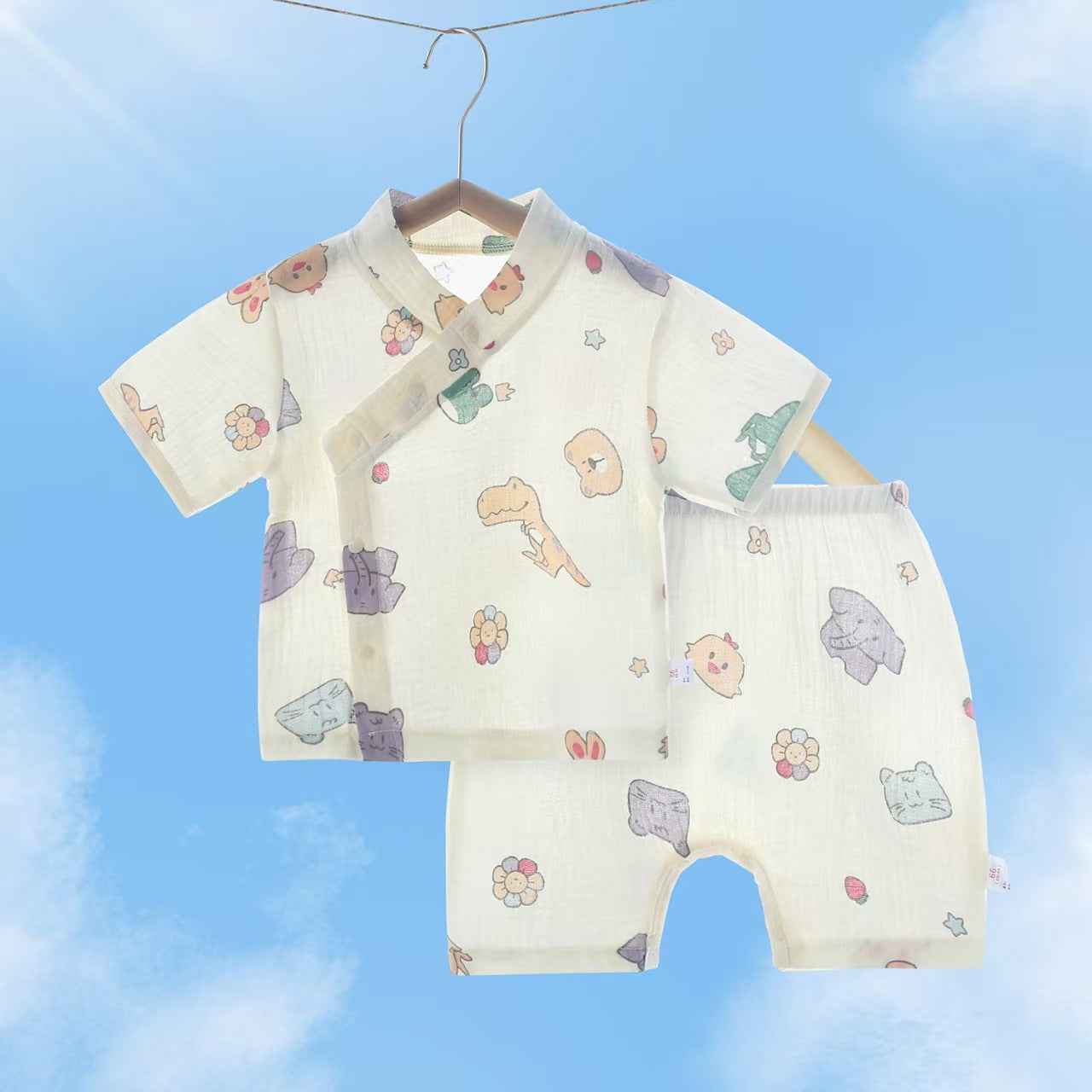 Dino Friends Muslin Set – Kimono Style (2 - Piece) - Little Haven
