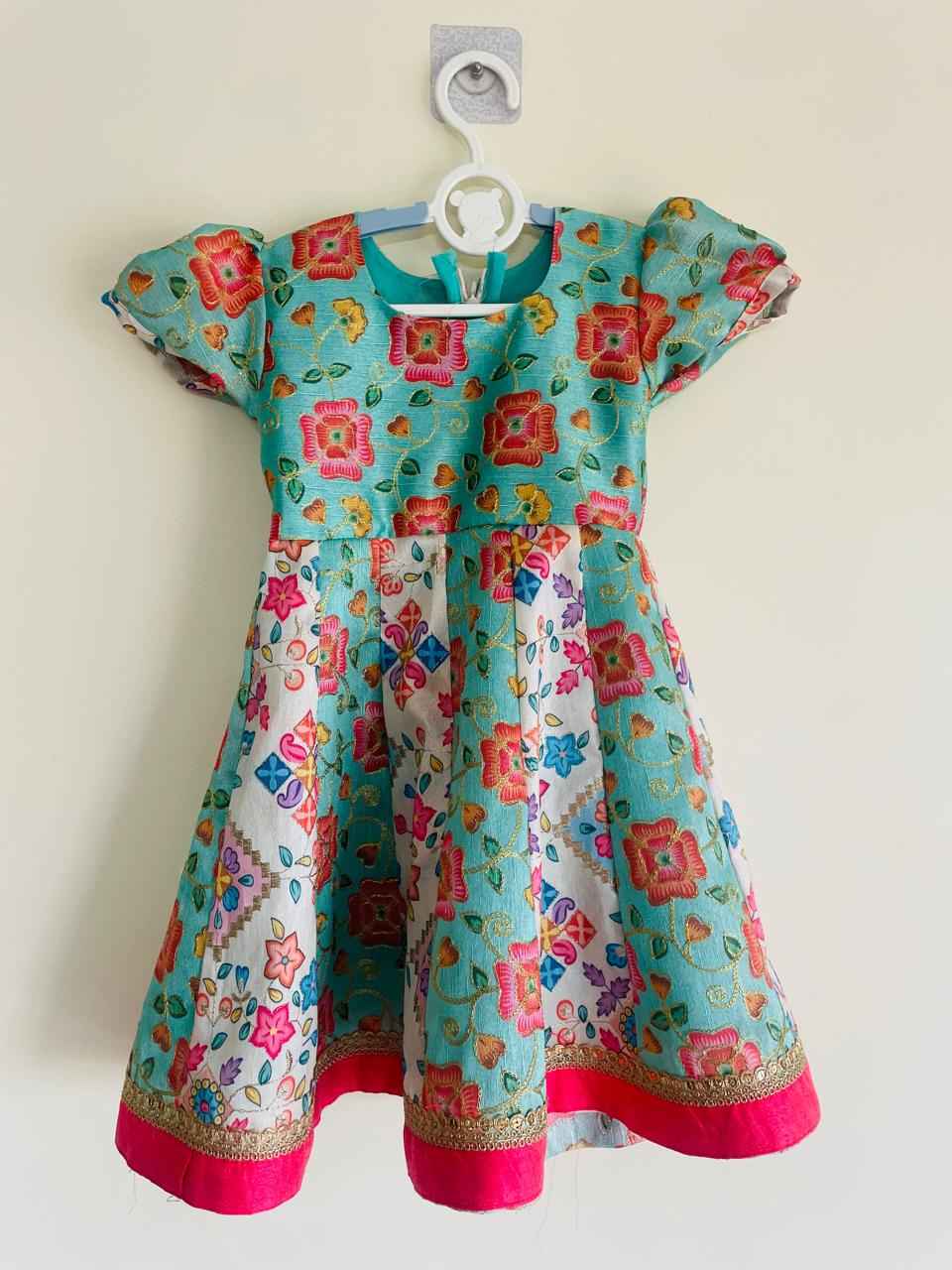 “Meadow Blossom” Brocade Dress – A Festive Favourite in Turquoise Bloom - Little Haven