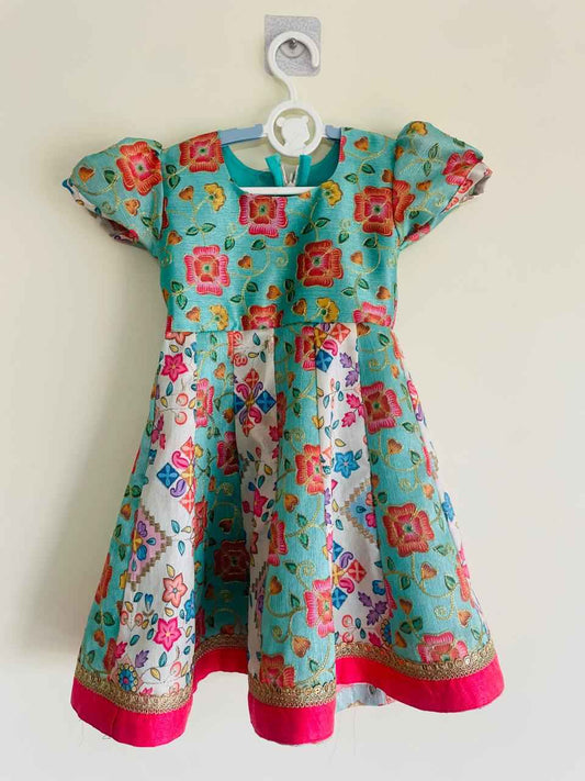 “Meadow Blossom” Brocade Dress – A Festive Favourite in Turquoise Bloom - Little Haven