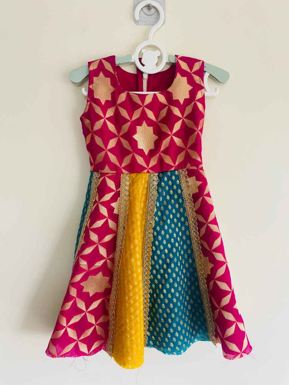 “Chandrika Patchwork Twirl Dress” – Ethnic Fusion for Girls