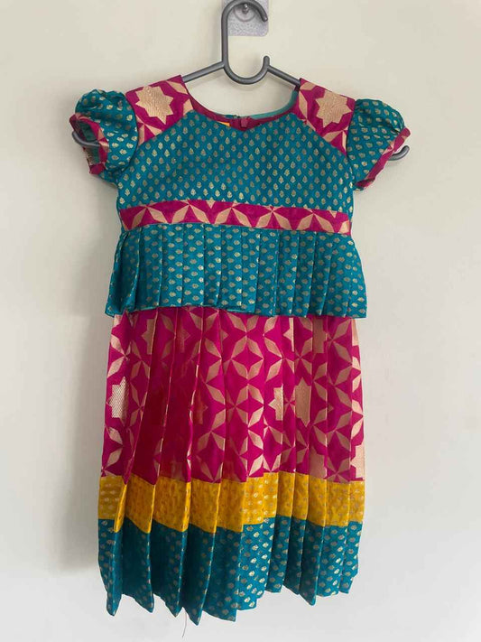“Rang Tara” Kanjivaram - Inspired Pleated Dress - Little Haven