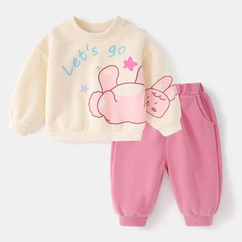 Let’s Go Bunny Sweatshirt & Jogger Set - Cream & Pink