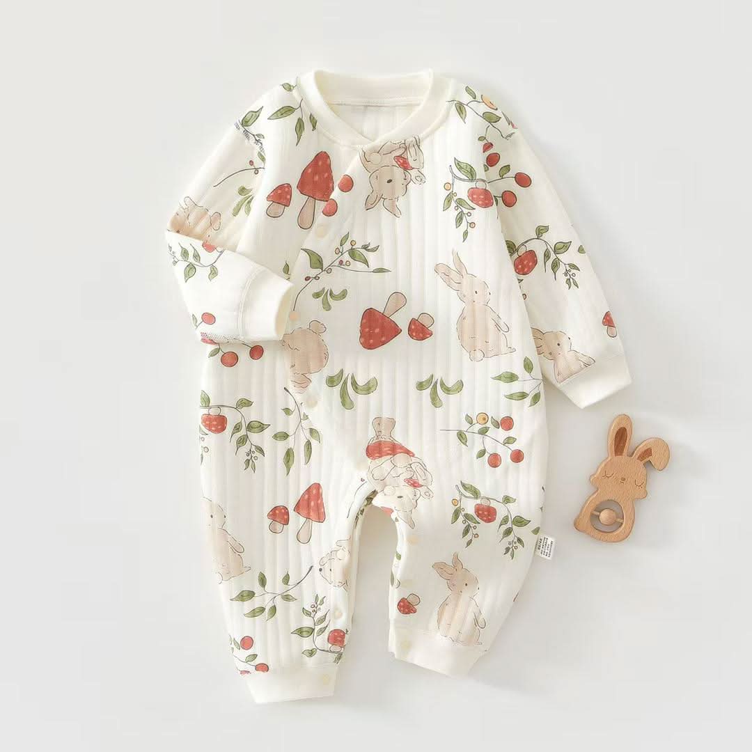 Woodland Bunny Quilted Romper - Cream & Soft Earth Tones