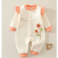 Charming Floral Quilted Romper  - Cream & Peach