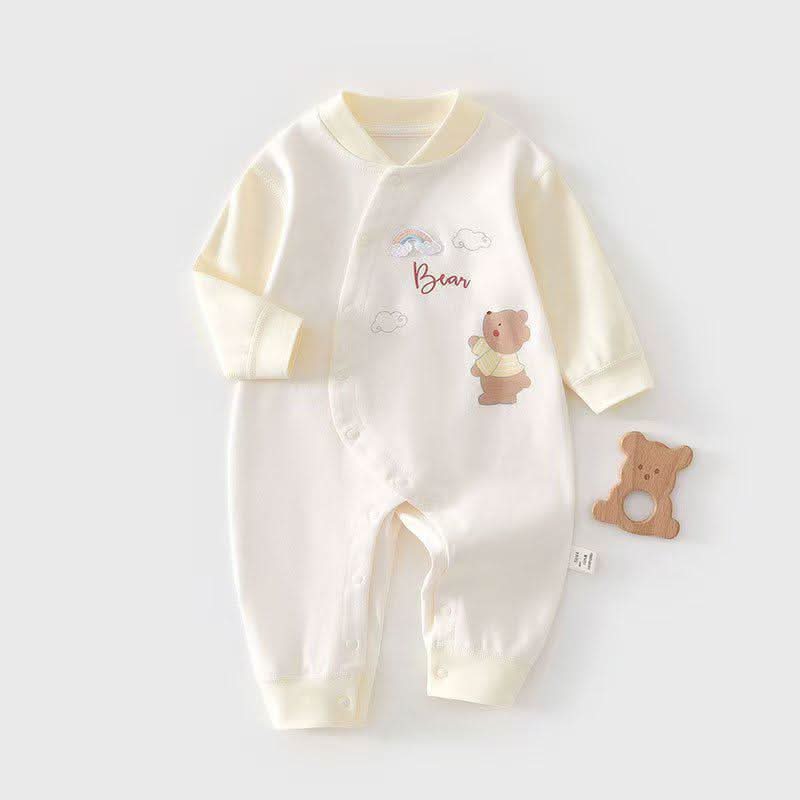 Soft Cream Bear Romper - Warm Ivory & Pastel Yellow