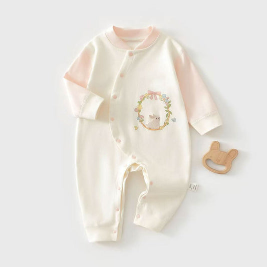 Bunny Blossom Soft Cotton Romper - Cream & Pastel Pink