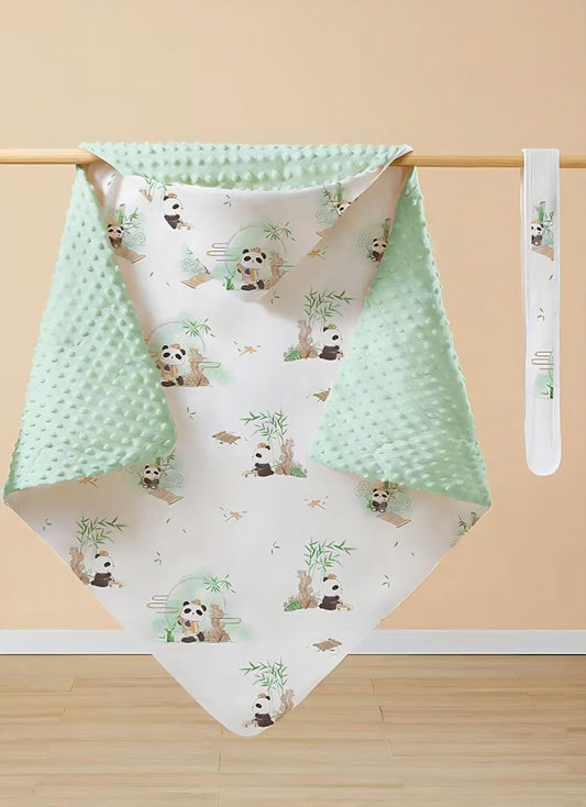 Mint Panda Snuggle Blanket - Ultra-Soft Textured Comfort (With Matching Strap)