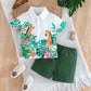 “Giraffe Giggles” Tropical Shirt & Green Shorts Set - Little Haven