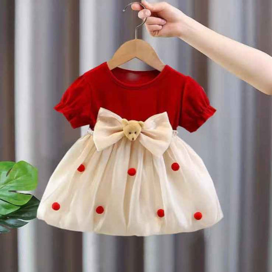 Teddy Bow Party Dress – Berry Cream Edition