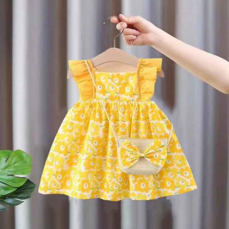 Sunny Bloom Cotton Dress & Bag Set – Golden Garden Edition - Little Haven