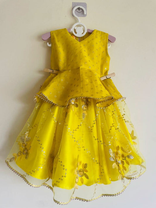 "Sunshine Sparkle" Yellow Peplum Dress