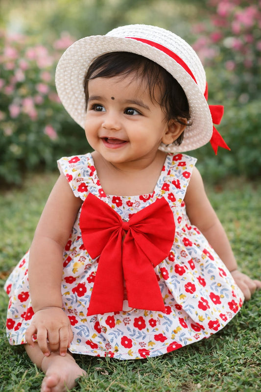 Red Bloom Dress & Hat Set – Cherry Meadow Edition
