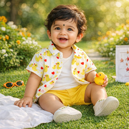 “Quack Me Up” Yellow Duck Shirt & Shorts Set