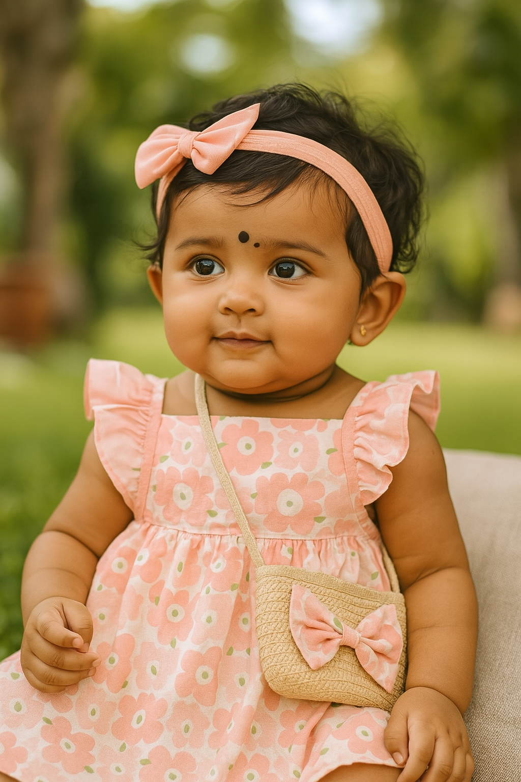 Pink Bloom Cotton Dress & Bow Bag – Petal Play Edition