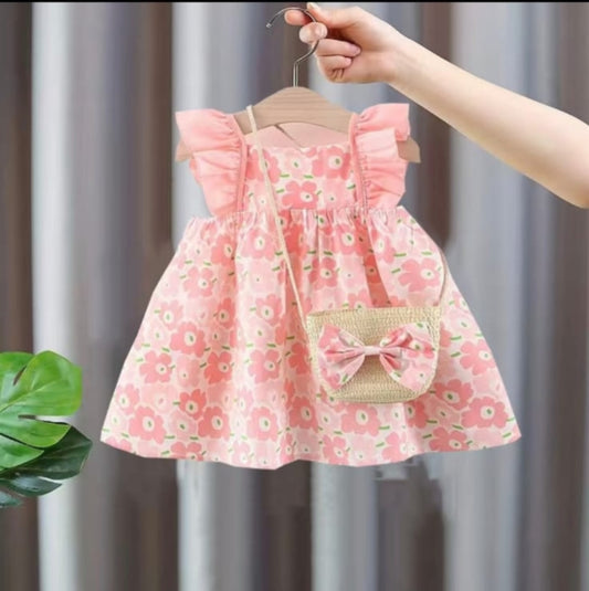 Pink Bloom Cotton Dress & Bow Bag – Petal Play Edition